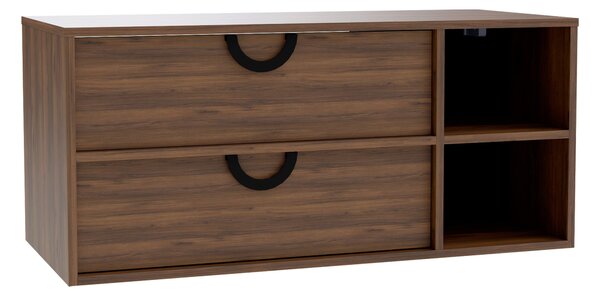 Cabinet atârnat pentru baie Sodalis, Negru, Nuc, PAL laminat, 45x100x47cm, 32 kg
