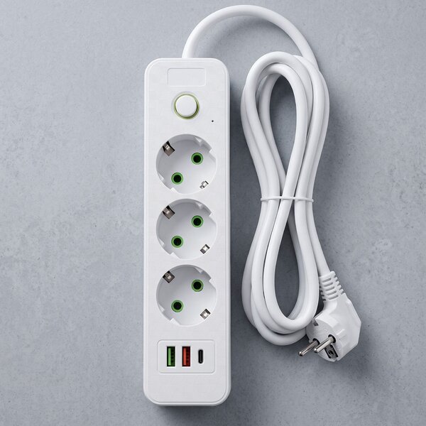 Prelungitor Multipriză 3 prize + 2x USB-A + USB-C JNH020-3A White
