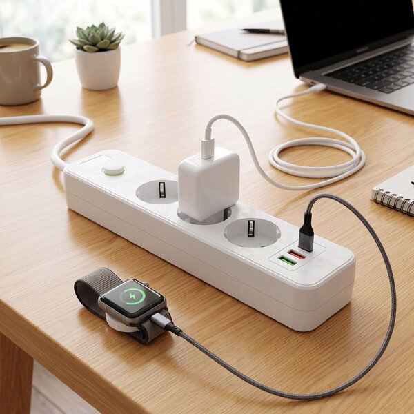 Prelungitor Multipriză 3 prize + 2x USB-A + USB-C JNH020-3A White
