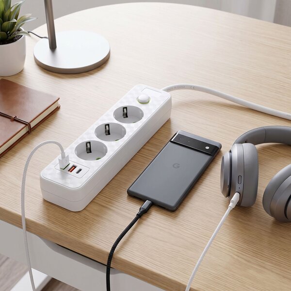 Prelungitor Multipriză 3 prize + 2x USB-A + USB-C JNH020-3A White