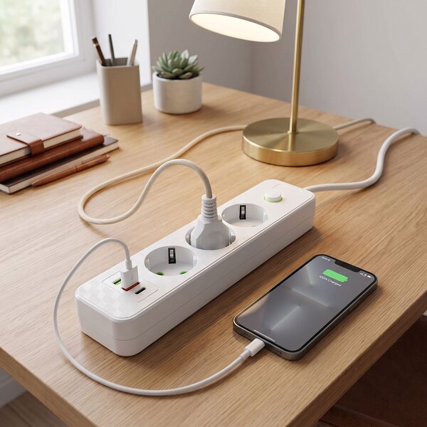 Prelungitor Multipriză 3 prize + 2x USB-A + USB-C JNH020-3A White