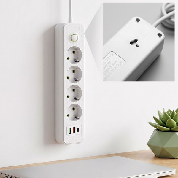 Prelungitor Multipriză 4 prize + 2x USB-A + USB-C JNH021-4A White
