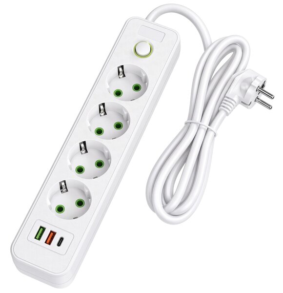 Prelungitor Multipriză 4 prize + 2x USB-A + USB-C JNH021-4A White