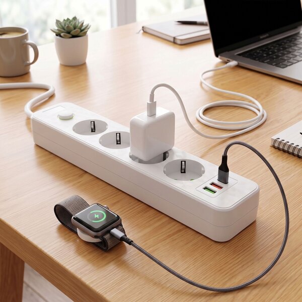 Prelungitor Multipriză 4 prize + 2x USB-A + USB-C JNH021-4A White