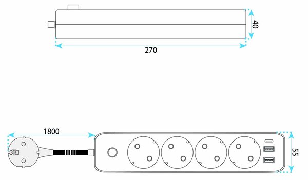 Prelungitor Multipriză 4 prize + 2x USB-A + USB-C JNH021-4A White