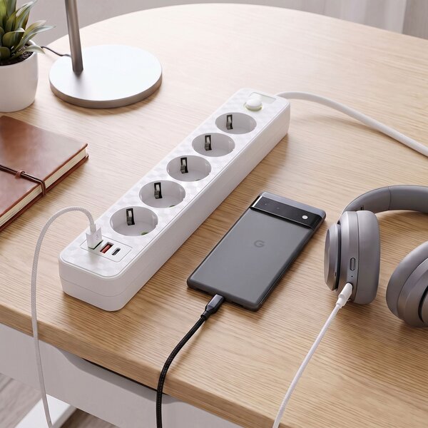 Prelungitor Multipriză 5 prize + 2x USB-A + USB-C JNH022-5A White