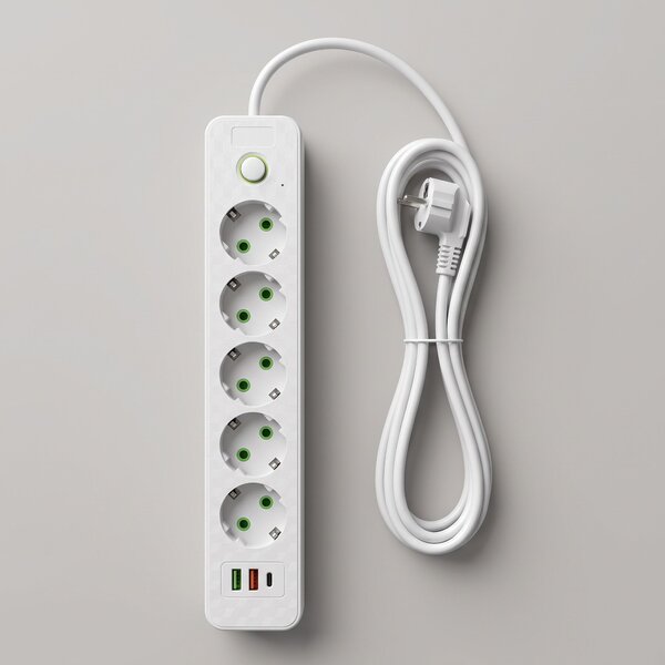 Prelungitor Multipriză 5 prize + 2x USB-A + USB-C JNH022-5A White