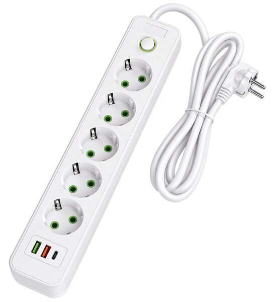 Prelungitor Multipriză 5 prize + 2x USB-A + USB-C JNH022-5A White