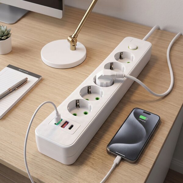 Prelungitor Multipriză 5 prize + 2x USB-A + USB-C JNH022-5A White