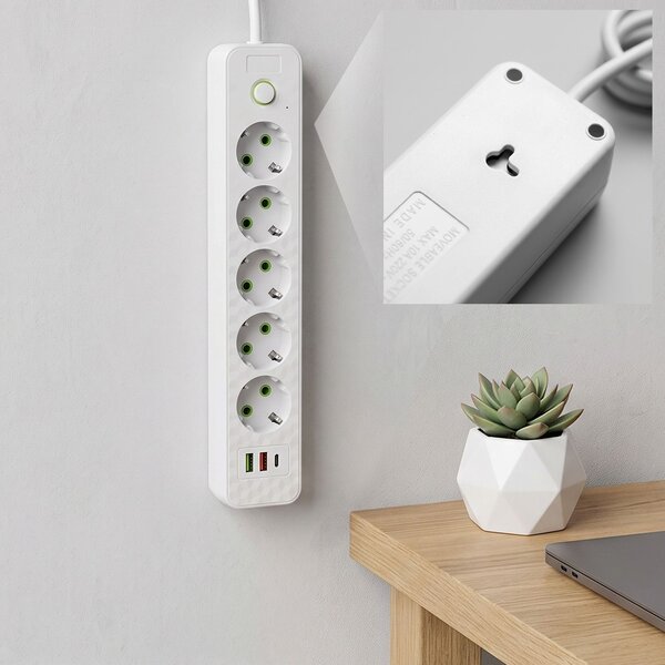 Prelungitor Multipriză 5 prize + 2x USB-A + USB-C JNH022-5A White