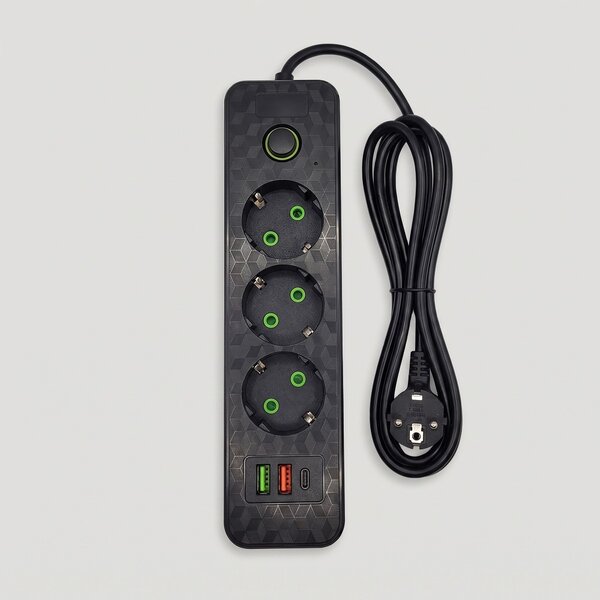 Prelungitor Multipriză 3 prize + 2x USB-A + USB-C JNH020-3A Black