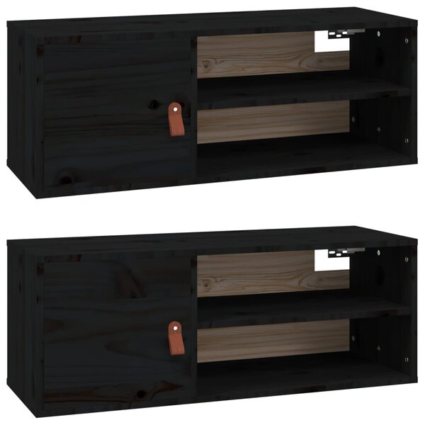 Dulapuri de perete 2 buc. negru, 80x30x30 cm, lemn masiv de pin