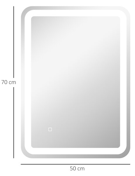 Kleankin Oglindă LED, pentru Baie și Machiaj,lumina Reglabilă cu 3 Temperaturi de Culoare, Design anti-aburire, 70x50 cm, Argintiu | Aosom Romania