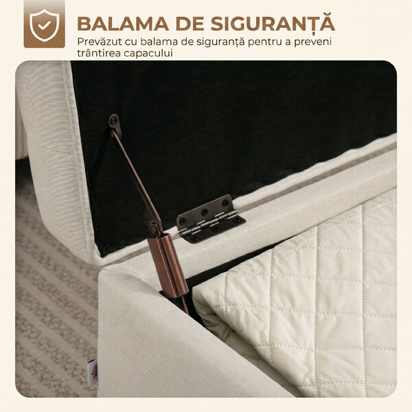 HOMCOM Taburet depozitare 80L, material textil, picioare lemn, 118x42x45 cm, crem | Aosom Romania