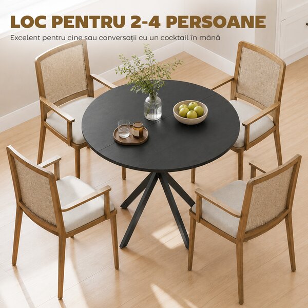 HOMCOM Masă Rotundă de Dining în Stil Industrial cu Picioare în Cruce din Oțel, Ø80x75 cm, Negru | Aosom Romania