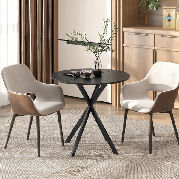 HOMCOM Masă Rotundă de Dining în Stil Industrial cu Picioare în Cruce din Oțel, Ø80x75 cm, Negru | Aosom Romania