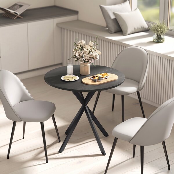 HOMCOM Masă Rotundă de Dining în Stil Industrial cu Picioare în Cruce din Oțel, Ø80x75 cm, Negru | Aosom Romania