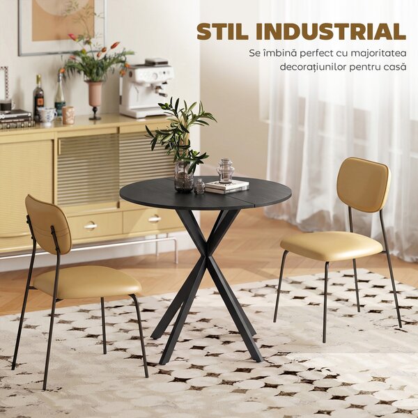 HOMCOM Masă Rotundă de Dining în Stil Industrial cu Picioare în Cruce din Oțel, Ø80x75 cm, Negru | Aosom Romania