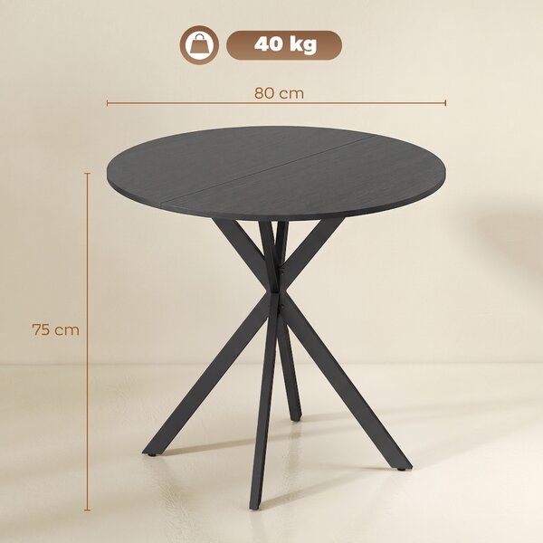 HOMCOM Masă Rotundă de Dining în Stil Industrial cu Picioare în Cruce din Oțel, Ø80x75 cm, Negru | Aosom Romania