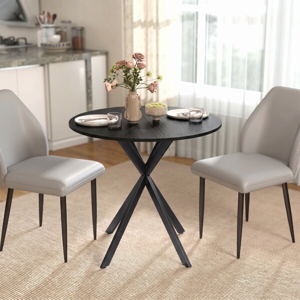 HOMCOM Masă Rotundă de Dining în Stil Industrial cu Picioare în Cruce din Oțel, Ø80x75 cm, Negru | Aosom Romania
