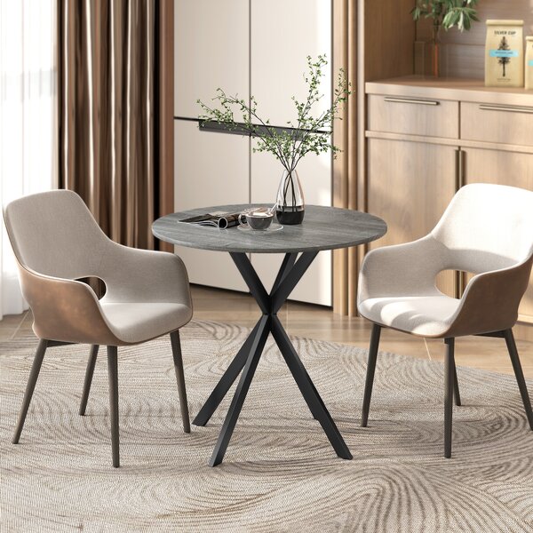HOMCOM Masă rotundă de dining în stil industrial, cu picioare în cruce din oțel, Ø80 x 75 cm, gri | Aosom Romania