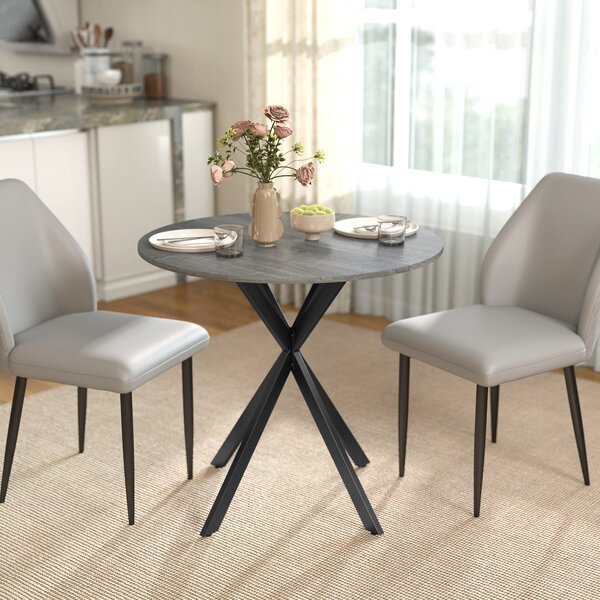 HOMCOM Masă rotundă de dining în stil industrial, cu picioare în cruce din oțel, Ø80 x 75 cm, gri | Aosom Romania