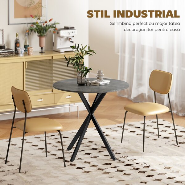 HOMCOM Masă rotundă de dining în stil industrial, cu picioare în cruce din oțel, Ø80 x 75 cm, gri | Aosom Romania