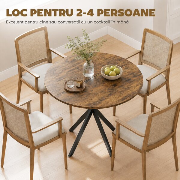 HOMCOM Masă rotundă de dining în stil industrial, cu picioare în cruce din oțel, Ø80x75 cm, maro rustic | Aosom Romania