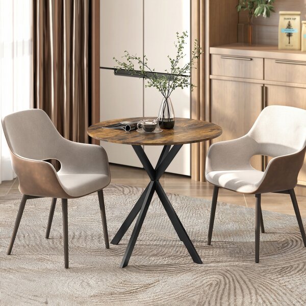 HOMCOM Masă rotundă de dining în stil industrial, cu picioare în cruce din oțel, Ø80x75 cm, maro rustic | Aosom Romania
