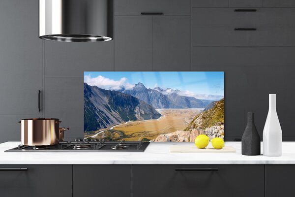 Panou sticla bucatarie Muntii Valley Peisaj Albastru Maro