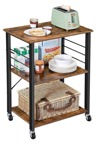 Raft de bucatarie Vintage maro cu role 60x40x89 cm