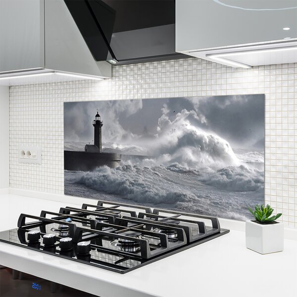Panou sticla bucatarie Farul Lacul Sea Nature Gray