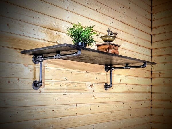 Raft de perete in stil industrial, Waterhead, 60x25x30 cm, negru