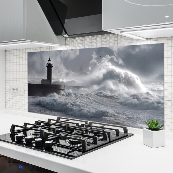 Panou sticla bucatarie Farul Lacul Sea Nature Gray
