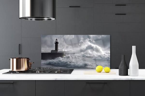Panou sticla bucatarie Farul Lacul Sea Nature Gray