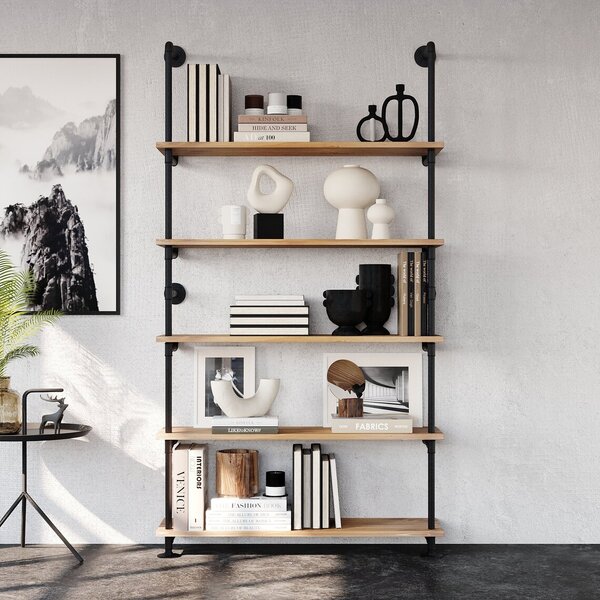 Biblioteca in stil industrial, Rattray, 60x120x20 cm, nuc/negru