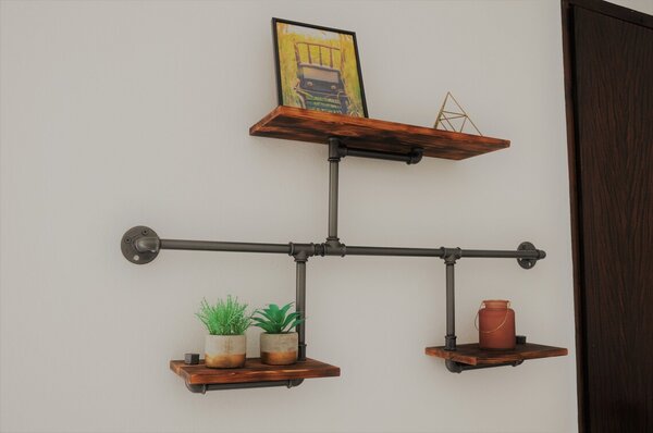 Raft de perete in stil industrial, Bouladuff, 100x60x20 cm, nuc/negru