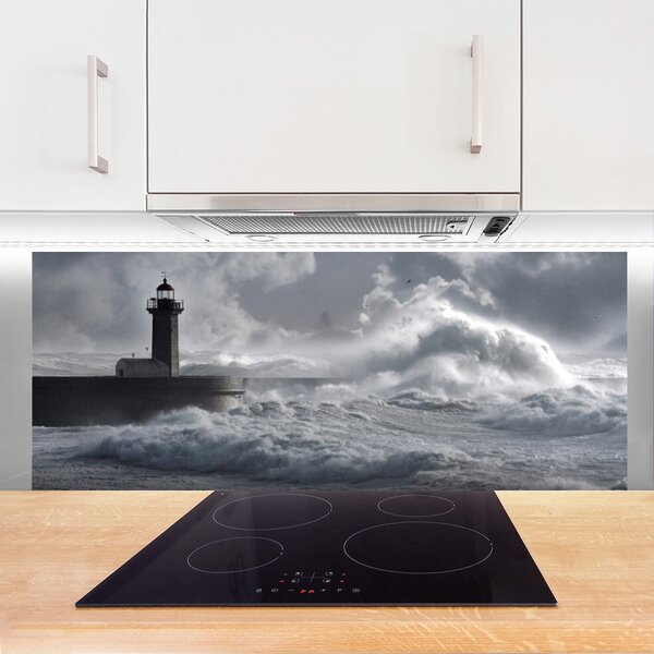 Panou sticla bucatarie Farul Lacul Sea Nature Gray