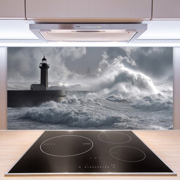 Panou sticla bucatarie Farul Lacul Sea Nature Gray