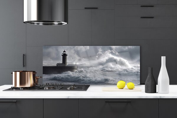 Panou sticla bucatarie Farul Lacul Sea Nature Gray