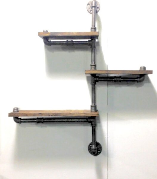 Raft de perete in stil industrial, Old Storridge, 45x50x20 cm, negru/nuc