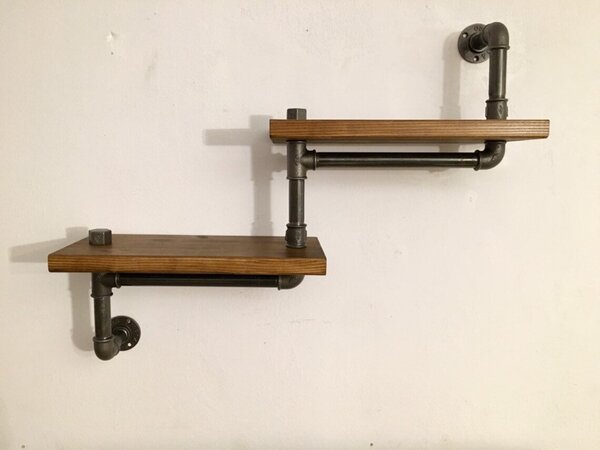 Raft de perete in stil industrial, Shrawley, 70x40x20 cm, nuc/negru