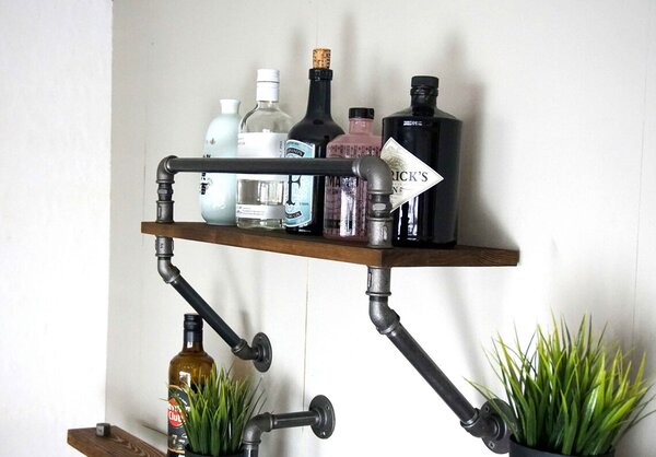 Raft de perete in stil industrial, Gloucester, 60x60x20 cm, nuc/negru