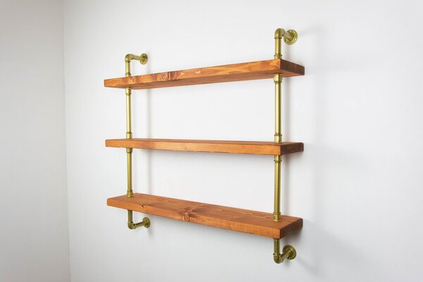 Raft de perete in stil industrial, Southampton, 60x65x20 cm, auriu/nuc