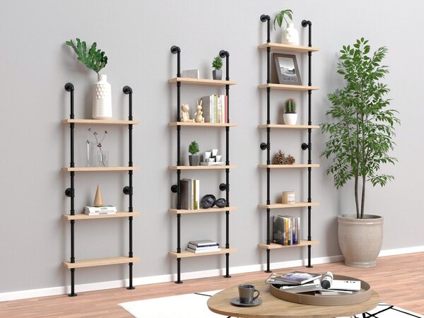 Set 3 biblioteci in stil industrial, Ockeridge, negru/natur