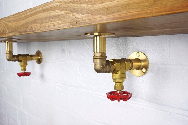 Raft de perete in stil industrial, Balfield, 60x20x20 cm, auriu/nuc