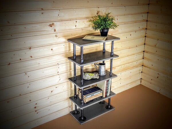 Biblioteca in stil industrial, Bredenbury, 50x100x20 cm, negru