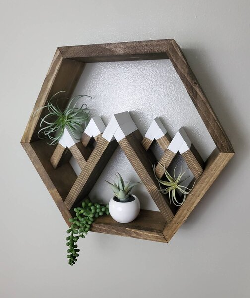 Raft de perete in forma hexagonala, Svalbard, 48x41x11.4 cm, palisandru