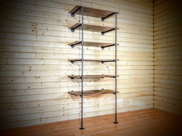Biblioteca in stil industrial, Worgret, 60x150x20 cm, negru/nuc