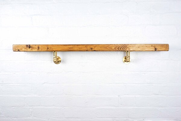 Raft de perete in stil industrial, Hatfield, 60x15x20 cm, auriu/nuc